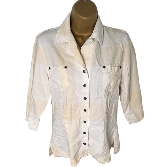 Vintage Y2K Blue Willi’s Utility Button Up Shirt Western Snaps Cream S - Picture 1 of 5